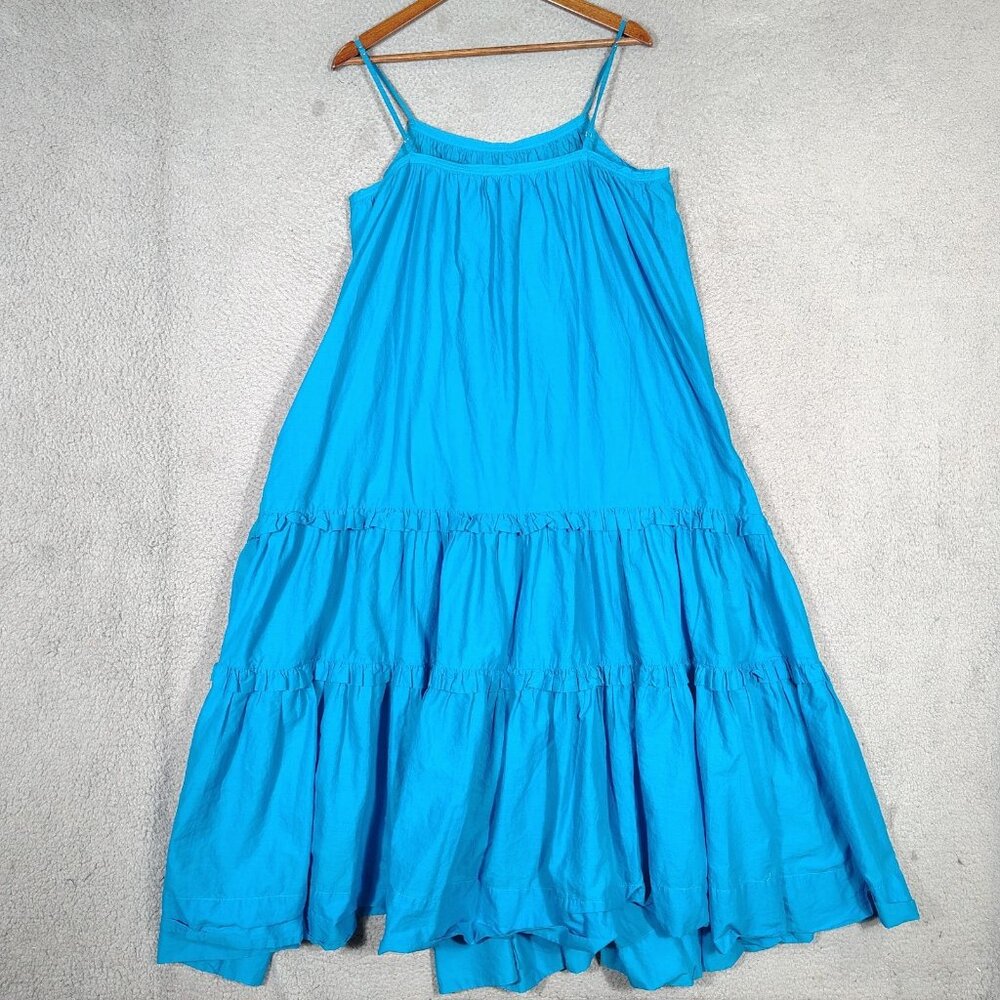 Black Halo Zinnia Maxi Dress Women's L Blue Tiered Ruffle Front Slit Sleeveless - Picture 2 of 12